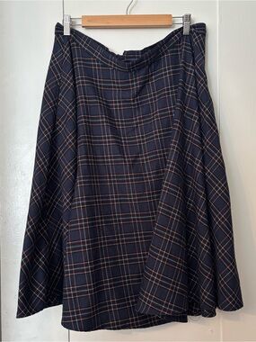 Plaid Midi Skirt - Navy